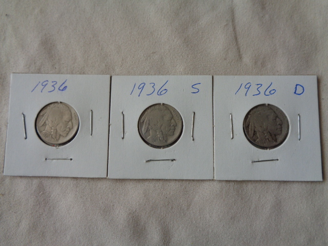 lot 6562 image: 3-1936 Buffalo Nickles