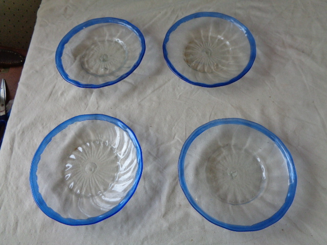 lot 6745 image: 3 Blue Trimmed Hand Blown  Plates