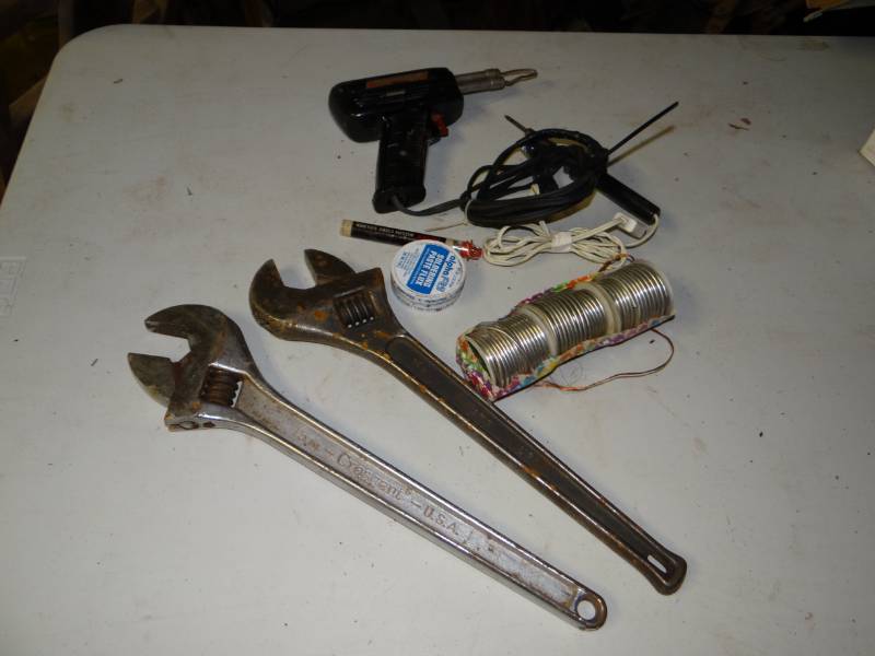 lot 10681 image: 2 Crescent Wrenches and lots of solder and gun