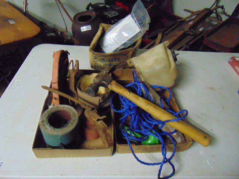 lot 10761 image: Framing Hammer, Rope. Sandpaper, Vintage Bike Seat and More