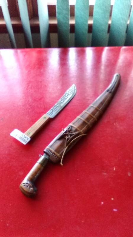 lot 13300 image: Carved Knife and Sheath and Extra Wood Handled Knife