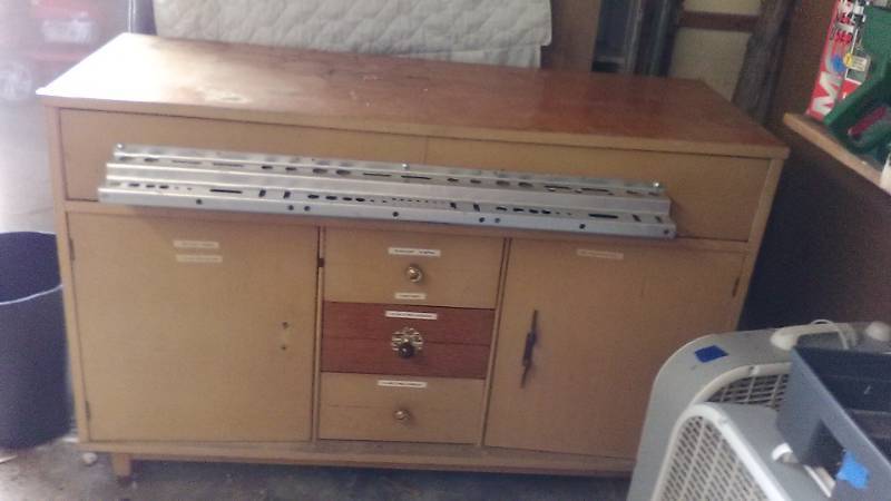 lot 13348 image: Vintage Credenza Modified with Tool Holder Rack
