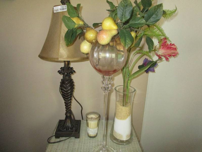 lot 13378 image: Floral, Lamp and Candle Holder Lot