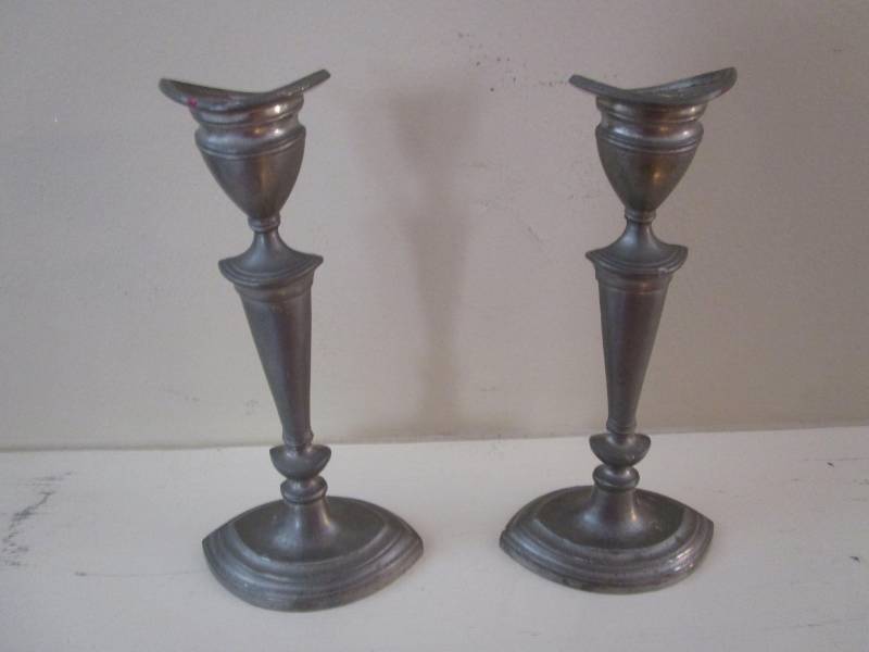 lot 13389 image: Plymouth Pewter Candlestick Pr Numbered