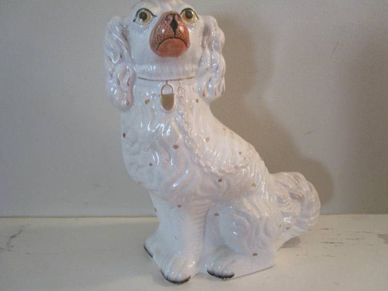 lot 134070 image: Staffordshire White Dog Brown Nose  Statue