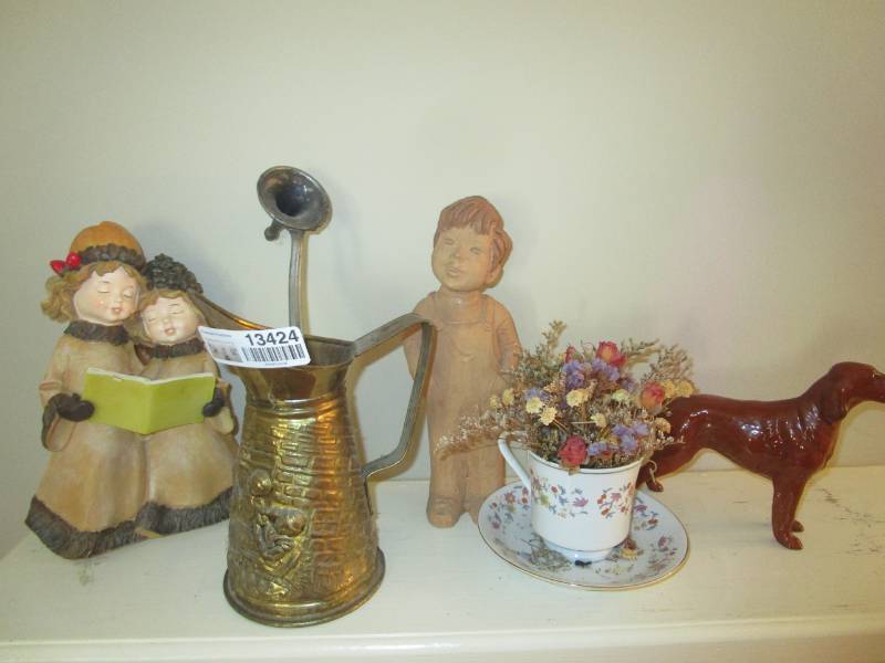 lot 13424 image: Misc Dcor Pieces - Dog, Brass Pitcher�.