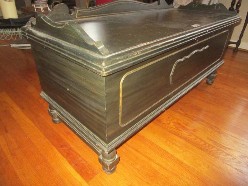 lot 13443 image: Cedar Chest Turned Legs and Top Edge on 3 sides