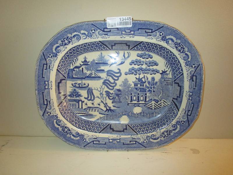 lot 13445 image: Blue Asian Theme Oval Platter with Plate Hanger