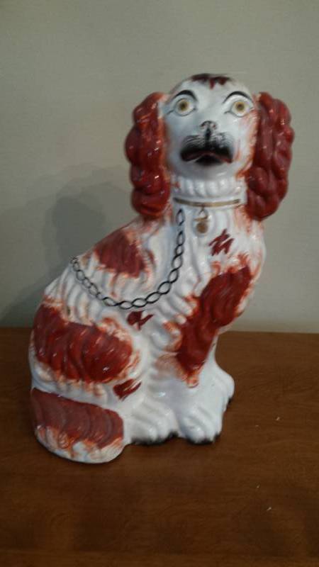 lot 134050 image: Staffordshire Brown  White Ceramic Dog Statue