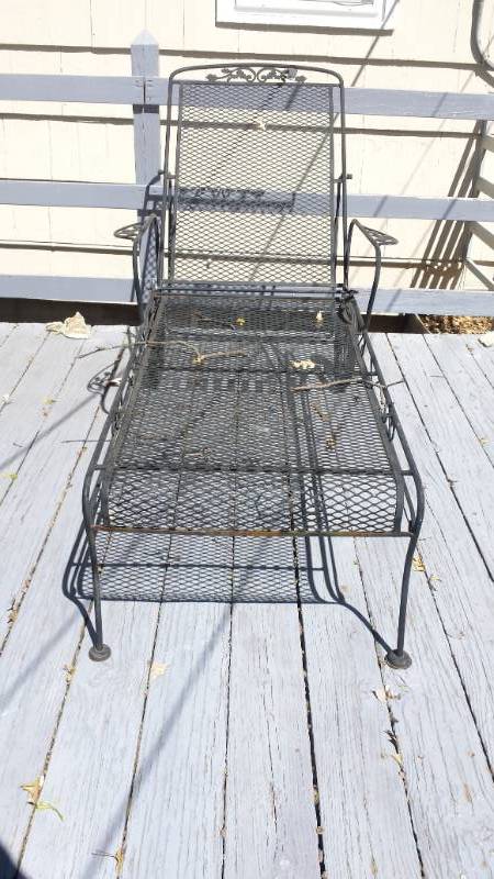 lot 13418 image: Wrought Iron Black Deck Lounger