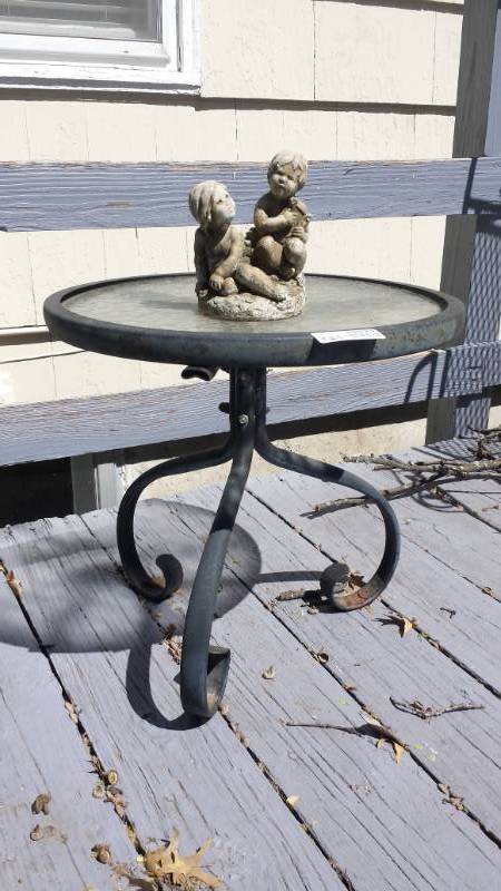 lot 13496 image: Metal Glass Accent Outdoor Table
