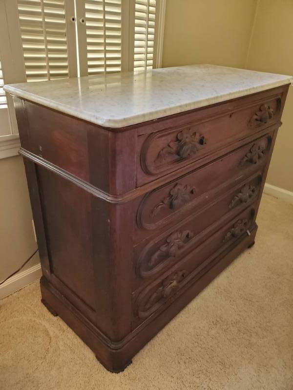 lot 13497 image: Antique Marble Top Dresser