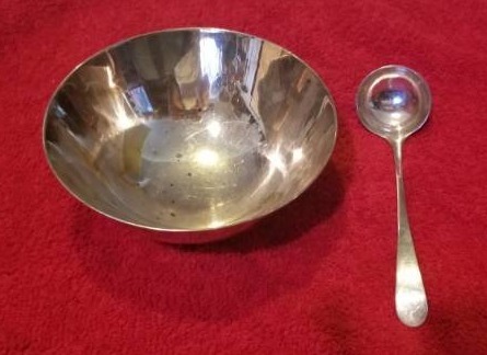 lot 1000 image: TIFFANY & CO. STERLING SILVER 5 14 INCH BOWL 19845 MAKERS 7851 and Tiffany and Co. Reproduction Ladle 291.3 grams