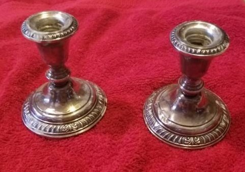 lot 4002 image: Set 2 Sterling Silver Candle Holders Frank M Whiting Company Weighted 512.40 grams