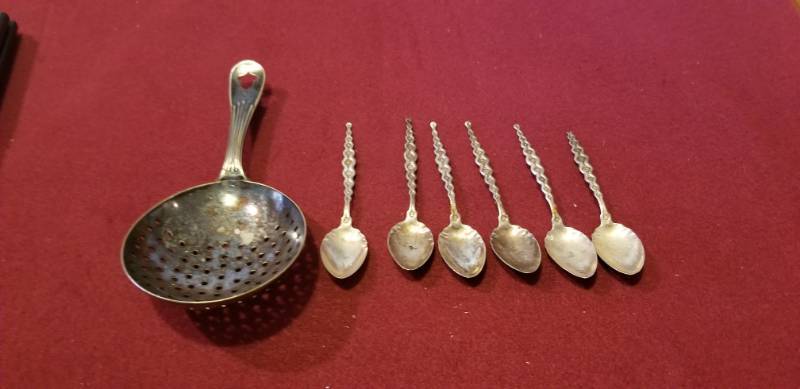 lot 13394 image: Gorham Sterling Silver Strainer and Spoons 108.3 grams
