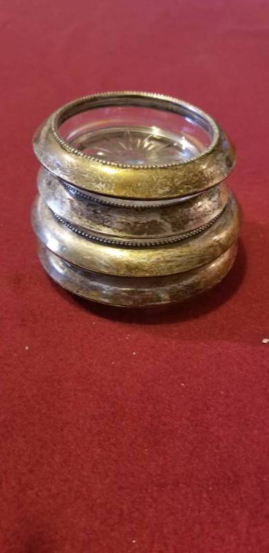 lot 13413 image: Gorham Sterling Silver and Glass Coasters Set of 4