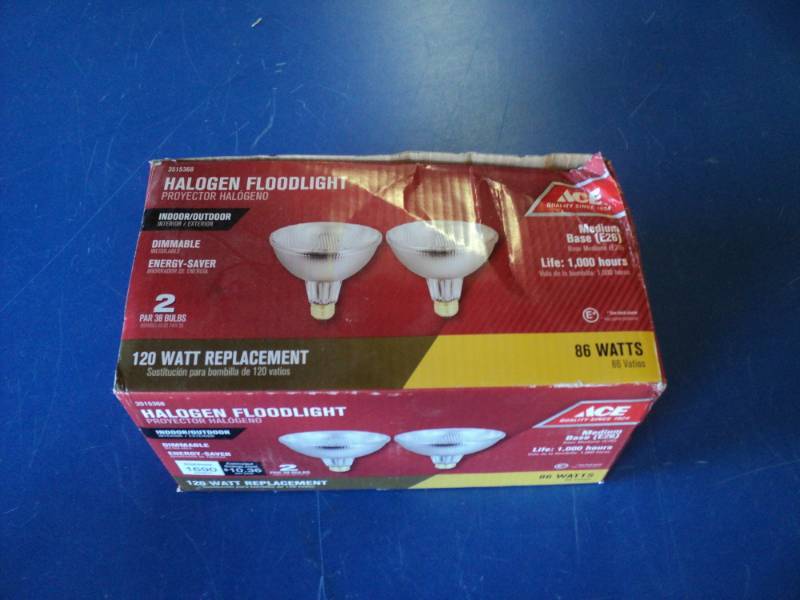 lot 7274 image: (1) package Ace Hardware Flood light 120 Watt replacement bulbs, medium base, 2 bulbs in package