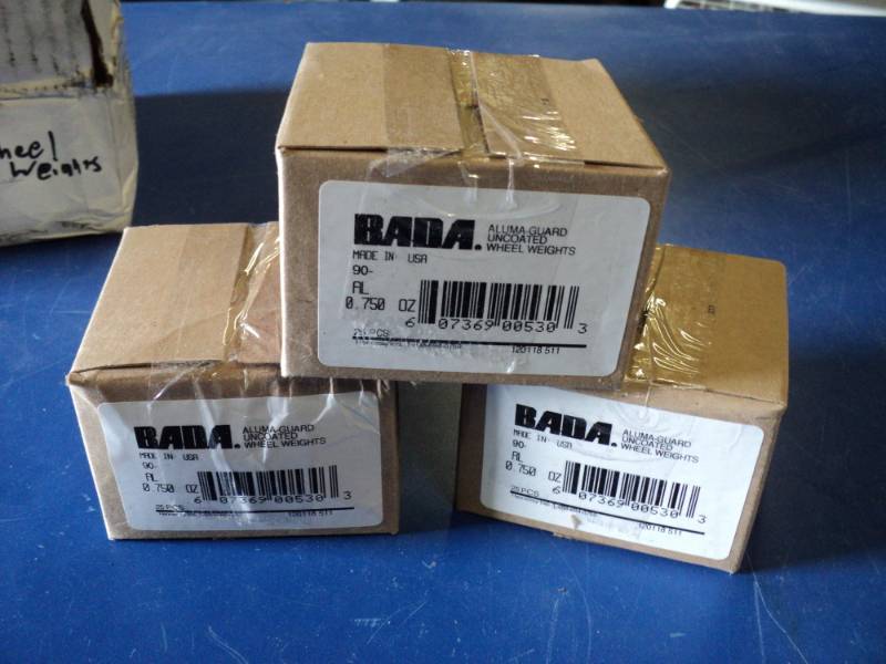 lot 7378 image: (3) boxes Bada Aluma-guard un-coated wheel weights 0.750 oz, 25 pieces per box