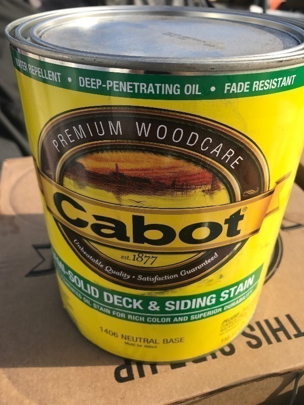 lot 405 image: (2) gallon Get ready to protect your exterior wood with this deck and siding stain natural base by Cabot  retails for $64 a gallon you get 2 gallons in this lot