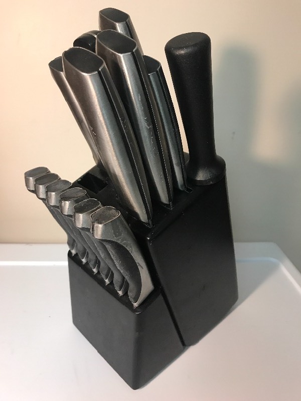 lot 115 image: Stainless steel handle knife set with blocks as pictured
