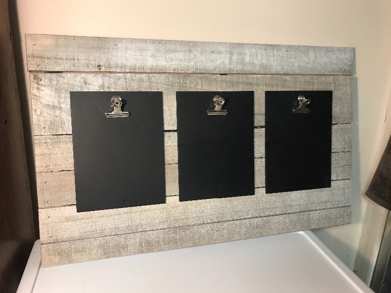 lot 116 image: Unique wood Decore peace with three clipboard style message compartments as pictured
