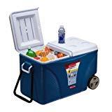 lot 320 image: Rubbermaid 75 qt 5-Day Wheeled Ice Chest, Blue