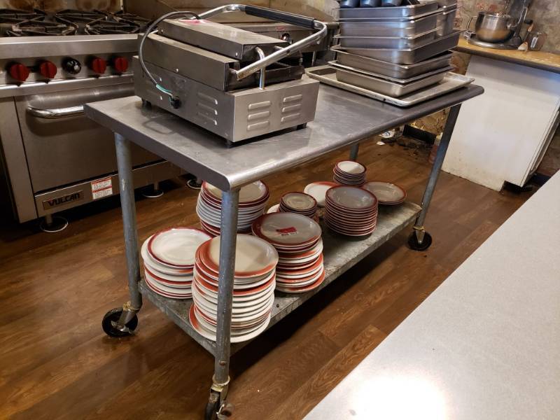 lot 16 image: Stainless Steel Prep Table on Wheels.