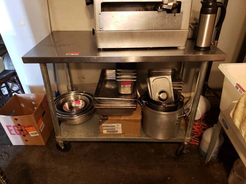 lot 43 image: Stainless Steel prep Table on Wheels