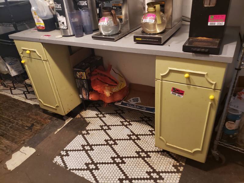 lot 61 image: Wooden Prep Table with Drawers and Cabinets