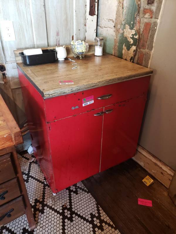 lot 74 image: Vintage Red Metal Cabinet