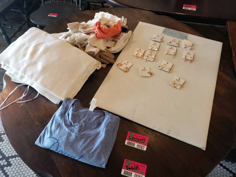 lot 82 image: Earrings, Gloves, Tablecloths, and Shirt