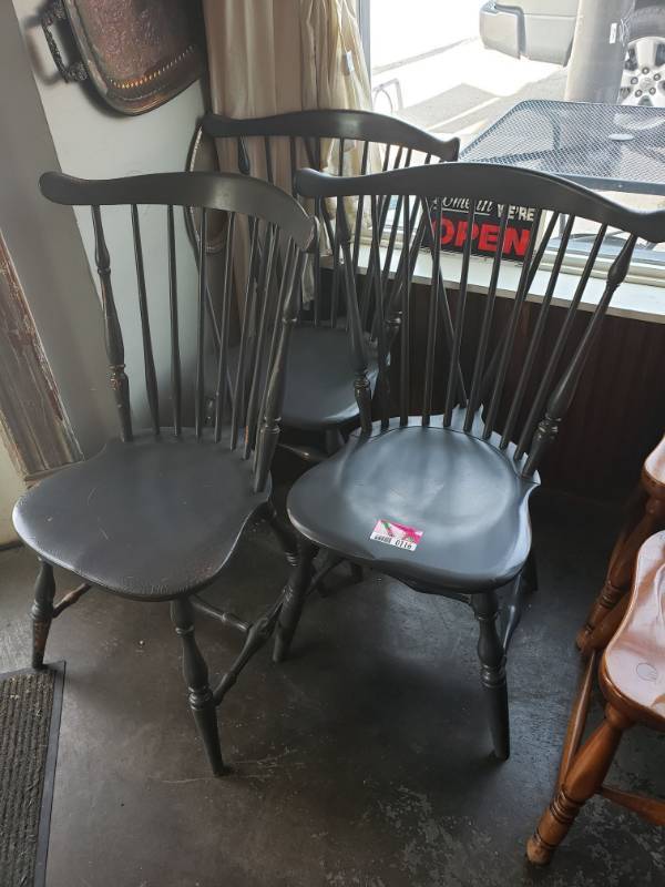 lot 116 image: (3) Grey Wooden Chairs