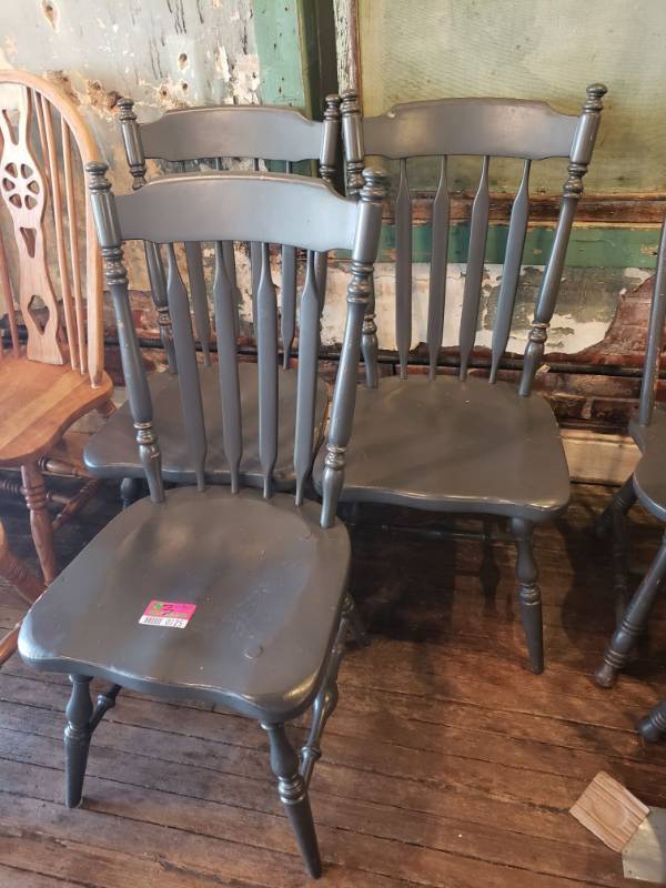 lot 125 image: (3) Grey Wooden Chairs