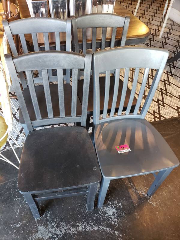lot 130 image: (4) Grey Wooden Chairs