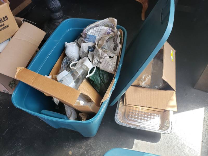 lot 156 image: Various Glass pitchers, Bottles, Coffee Filters. and More includes Bin.