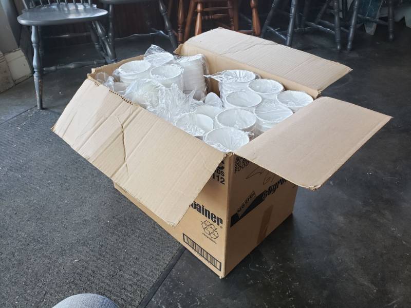 lot 163 image: Various Styrofoam containers with Various Lids.