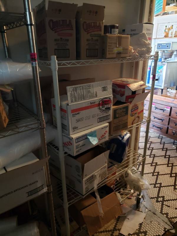 lot 169 image: Various Contents of Rack. including Plastic Forks, Coffee filters and More