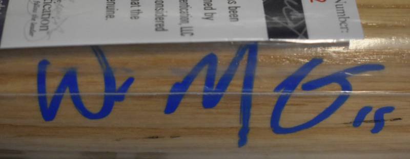 lot 1006 image: Signed Whit Merrifield Full Sized Baseball Bat with James Spence Authentication wBold Blue Ink Autograph