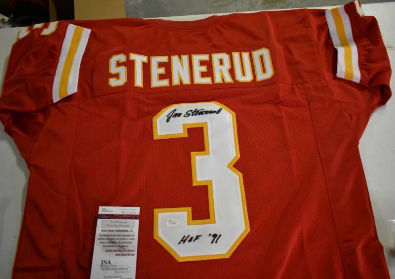 lot 1008 image: Signed Jan Stenerud Kansas City Chiefs and NFL Hall of Famer #3 with HOF 91 Inscription and James Spence WITNESS Authentication