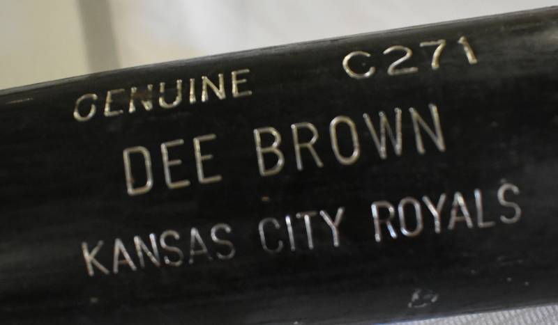 lot 1035 image: Game Used Kansas City Royals Dee Brown Louisville Slugger Baseball Bat