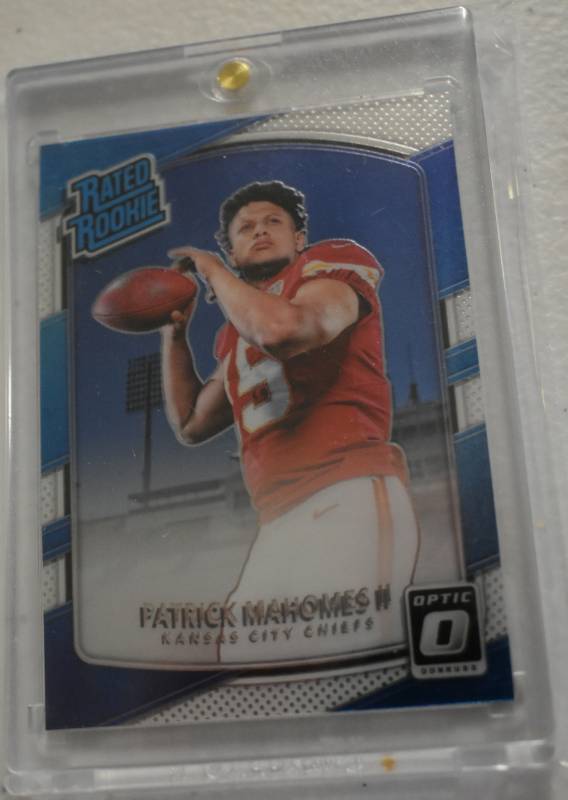 lot 1047 image: 2017 Donruss Optic Patrick Mahomes II Rated Rookie Kansas City Chiefs Rookie Card in Acrylic Magnetic Holder