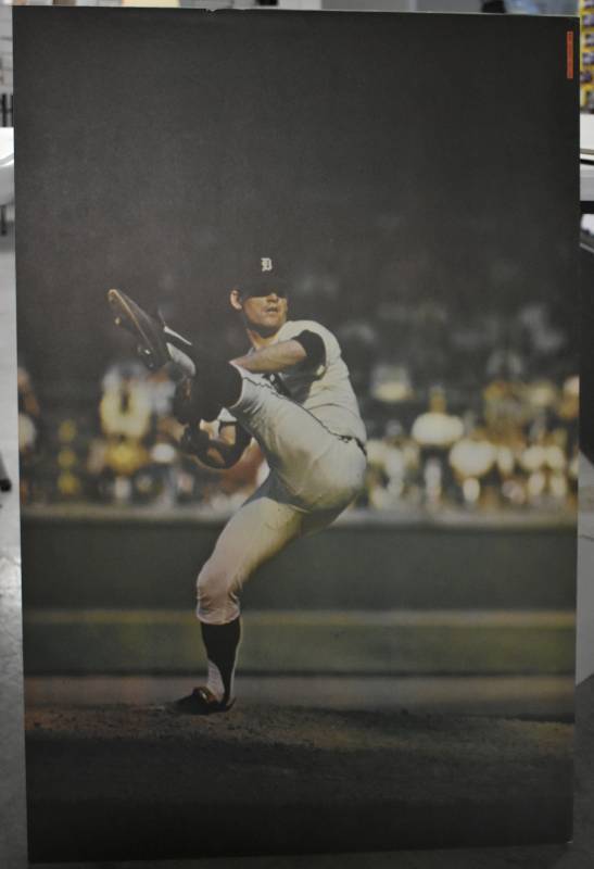 lot 1025 image: Original Vintage 1968 Sports Illustrated Denny McLain Detroit Tigers Full Sized Poster 24 in x 36 in - Dry Mounted on Foam Board Ready for Framing