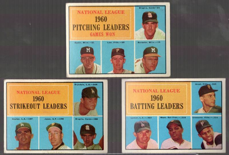 lot 1207 image: 1961 Topps League Leaders Vintage Baseball Card Lot w Sandy Koufax & Willie Mays