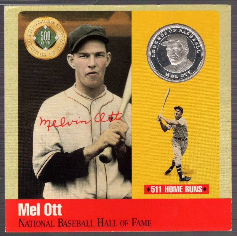 lot 1210 image: Mel Ott .999 Silver Proof 1 oz. Coin Hall of Fame 500 Home Run Club
