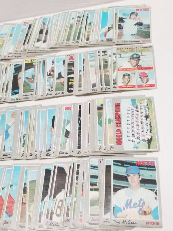 lot 1215 image: 1970 Topps Vintage Baseball Lot of 100 Cards w League Leaders & Mets World Champions Card