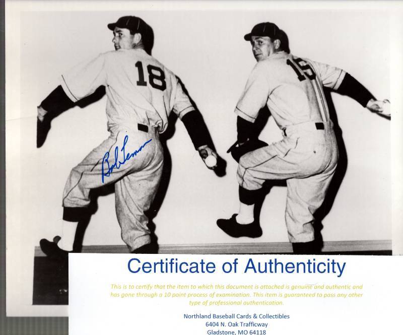 lot 1252 image: Bob Lemon Autographed 9x11 Photo Cleveland Indians w COA