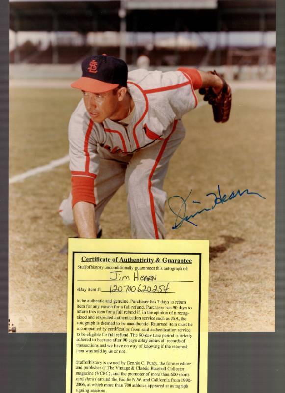 lot 1260 image: Jim Hearn Autographed 8x10 Photo St. Louis Cardinals w COA