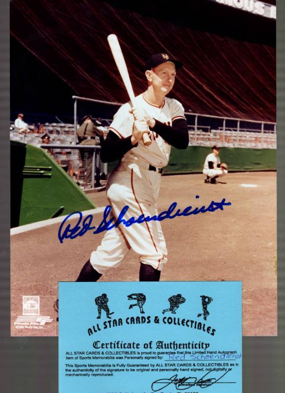 lot 1261 image: Red Schoendienst Autographed 8x10 Photo New York Giants w COA