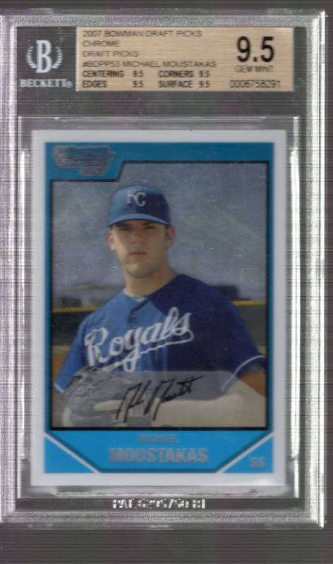 lot 1297 image: 2007 Bowman Chrome Draft Mike Moustakas Rookie Graded Beckett BGS 9.5 Gem Mint