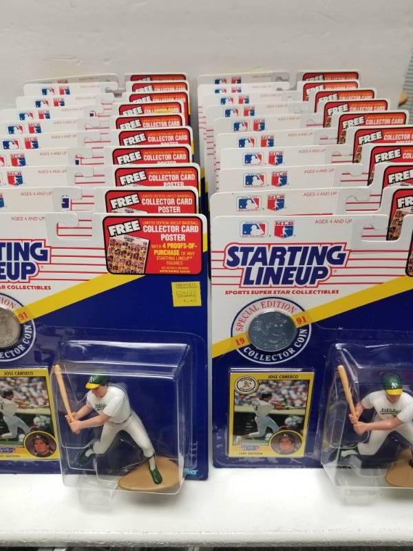 lot 1357 image: 1991 Jose Canseco Starting Lineups Lot of 20 Total Action Figures w Card & Coin